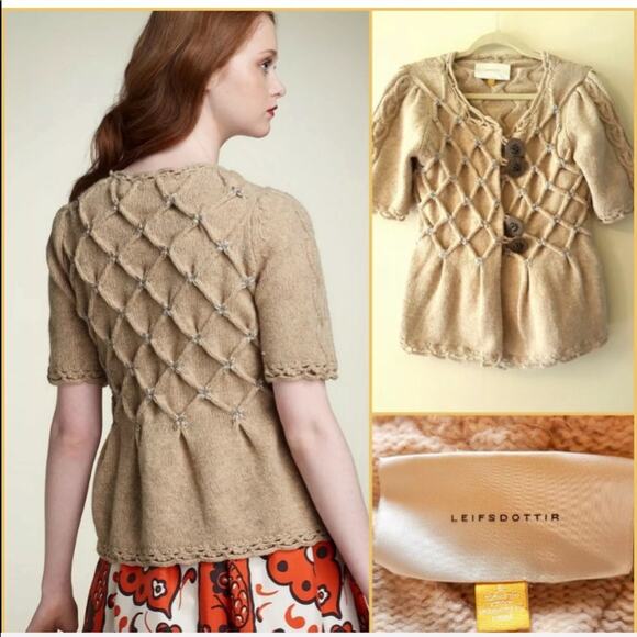 Anthropologie Leifsdottir Tan Big Button Cardigan - Picture 2 of 10